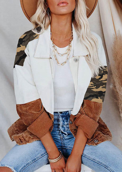 

Jackets Camouflage Color Block Long Sleeve Jacket in Brown. Size: ,XL