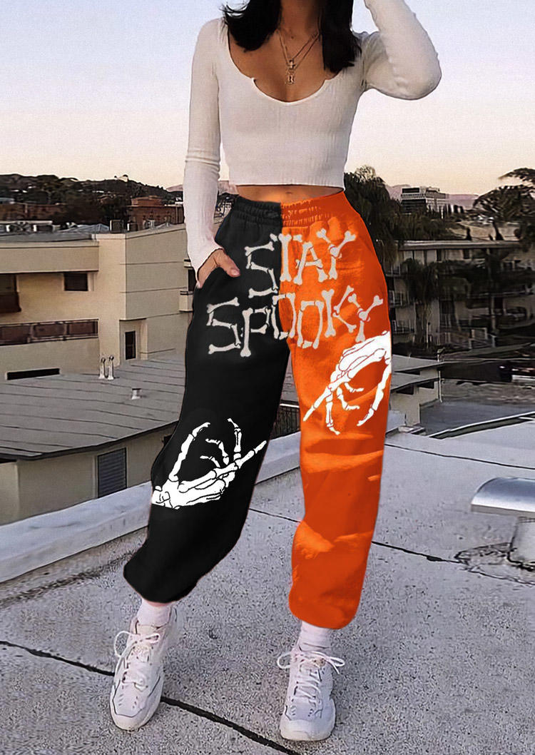 Pants Halloween Stay Spooky Skeleton Hand Color Block Sweatpants in Multicolor. Size: L,M,S,XL