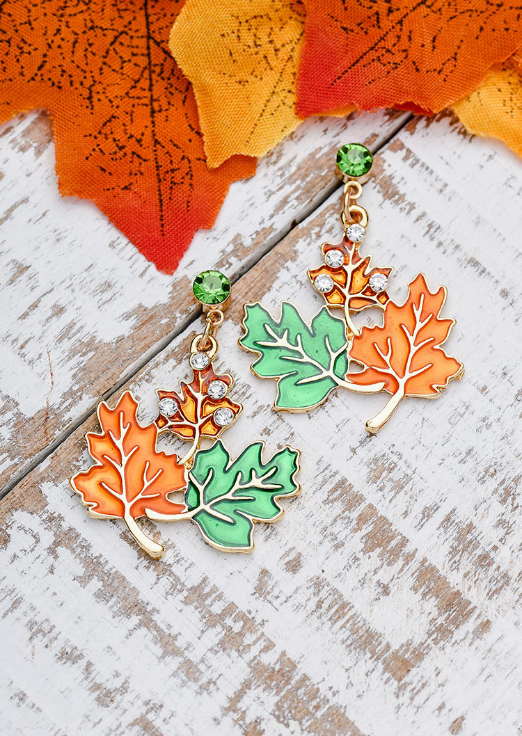 

Earrings Maple Leaf Rhinestone Alloy Earrings in Multicolor. Size
