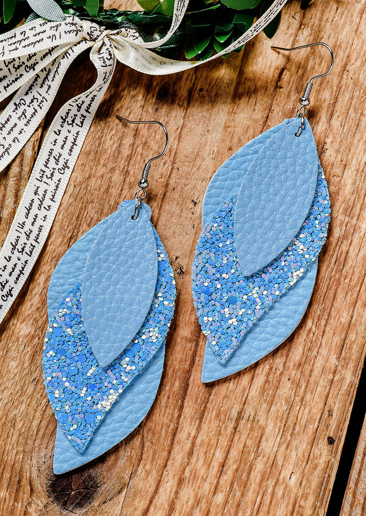 

Earrings Glitter Leaf Multi-Layered Earrings - Sky Blue in Blue. Size