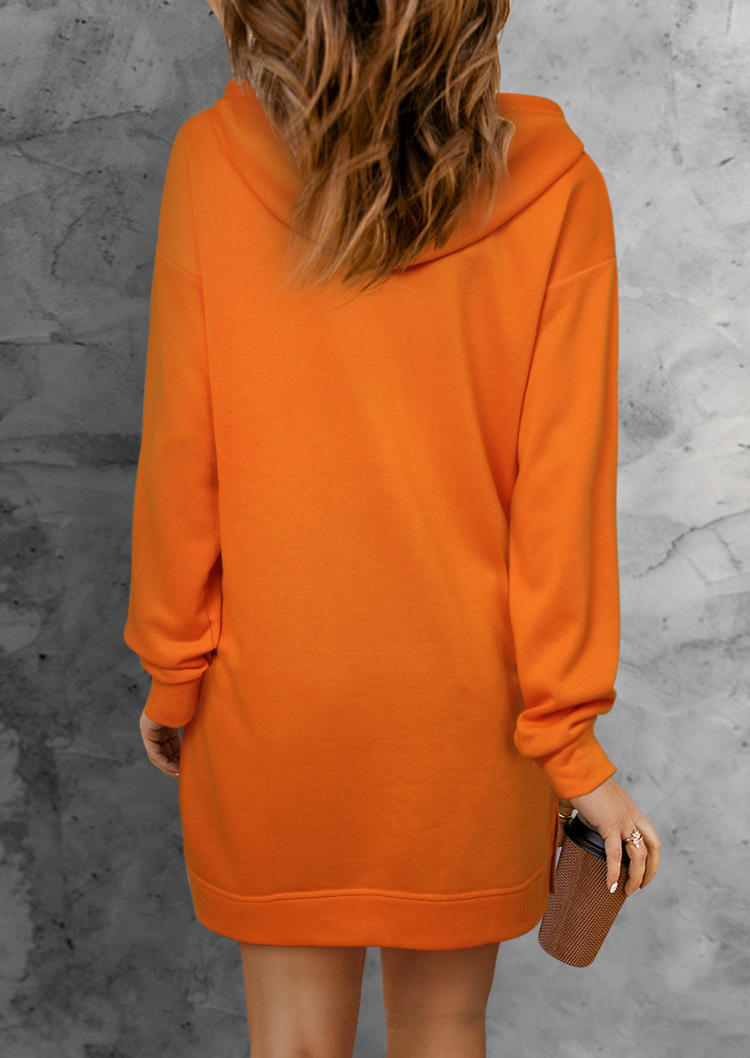 Mini Dresses Hollow Out Pocket Slit Hooded Mini Dress in Orange. Size: L,M,S,XL