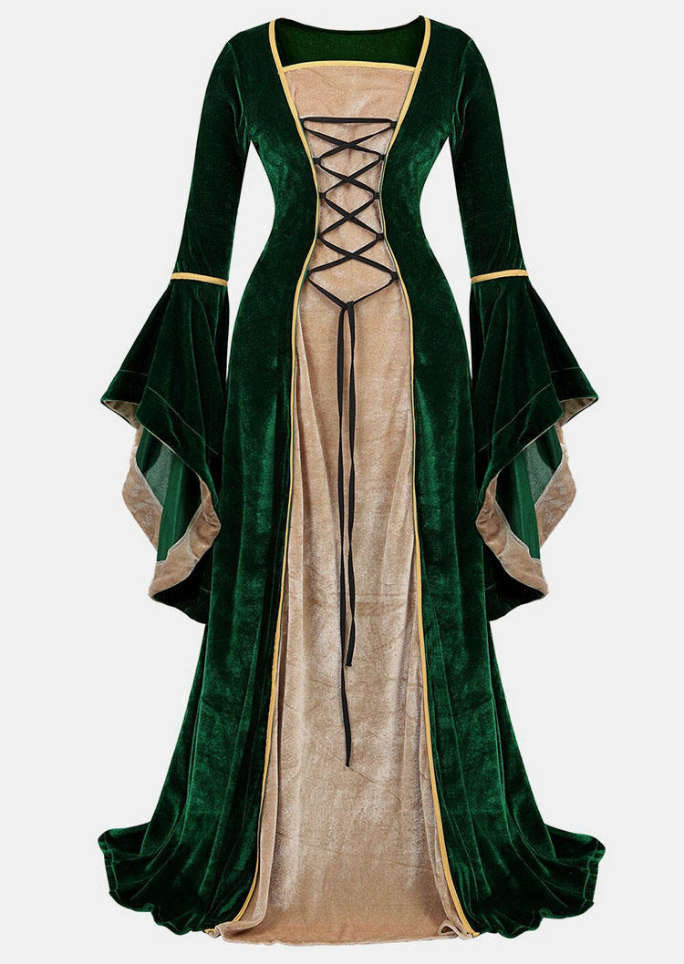 

Maxi Dresses Halloween Lace Up Flare Sleeve Maxi Dresses in Green. Size