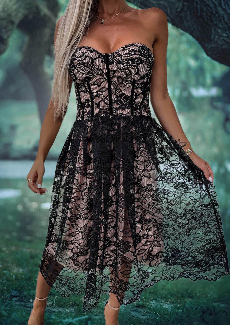 Mini Dresses Halloween Lace Splicing Smocked Prom Mini Dress in Black. Size: L,M,S,XL