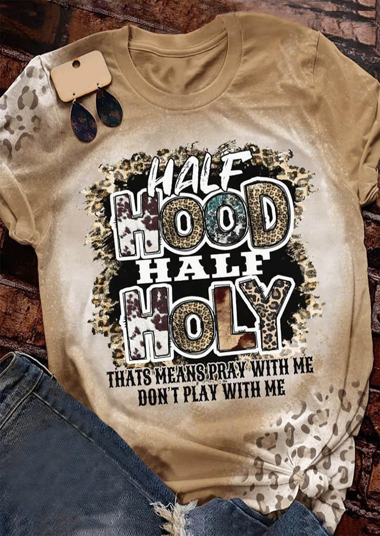 T-shirts Tees Half Hood Half Holy Leopard Bleached T-Shirt Tee in Khaki. Size: L,S