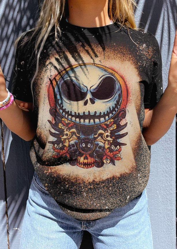 T-shirts Tees Halloween Skull Bleached T-Shirt Tee in Black. Size: L,S,XL