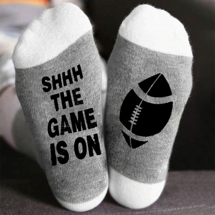 Crew Socks Shhh The Game Is On Football Crew Socks in Gray. Size: One Size