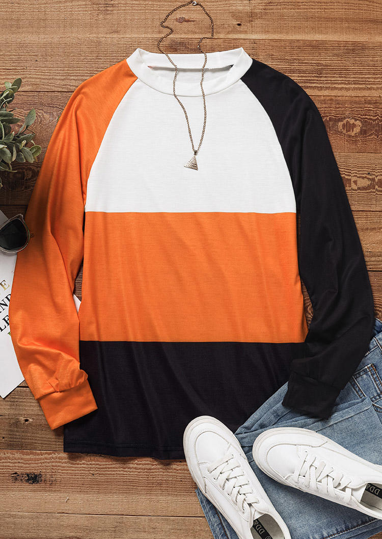 

Blouses Color Block Long Sleeve Blouse in Orange. Size