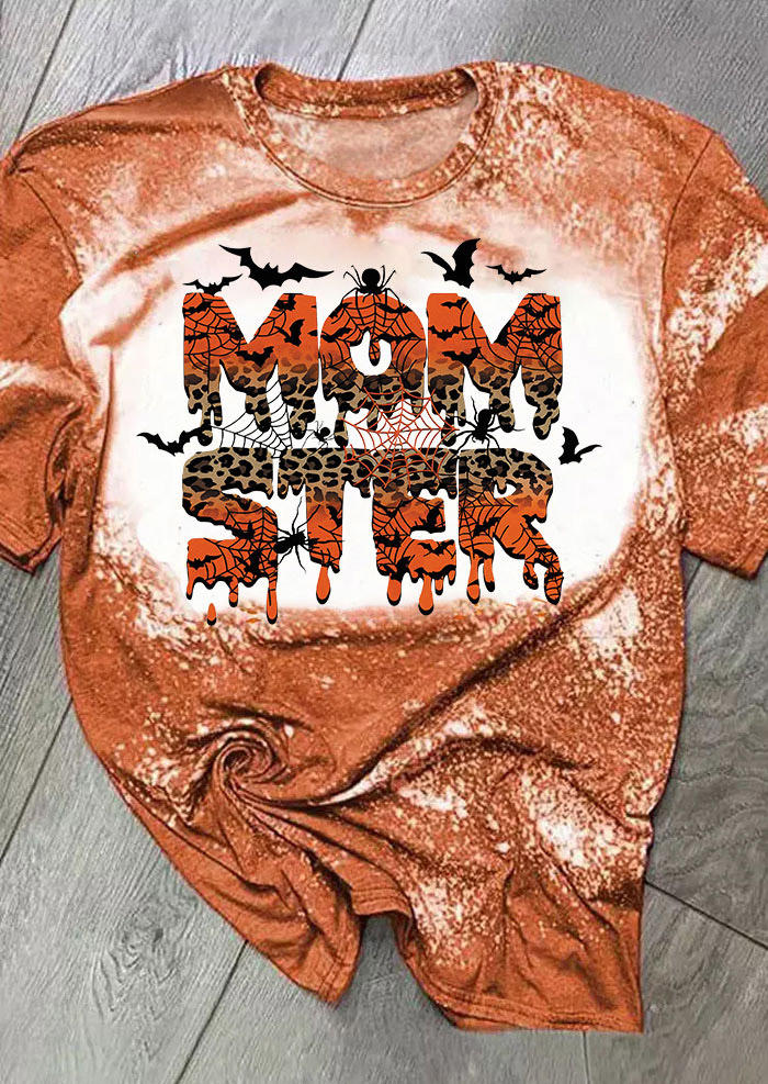 T-shirts Tees Halloween Momster Bleached Leopard O-Neck T-Shirt Tee in Multicolor. Size: L