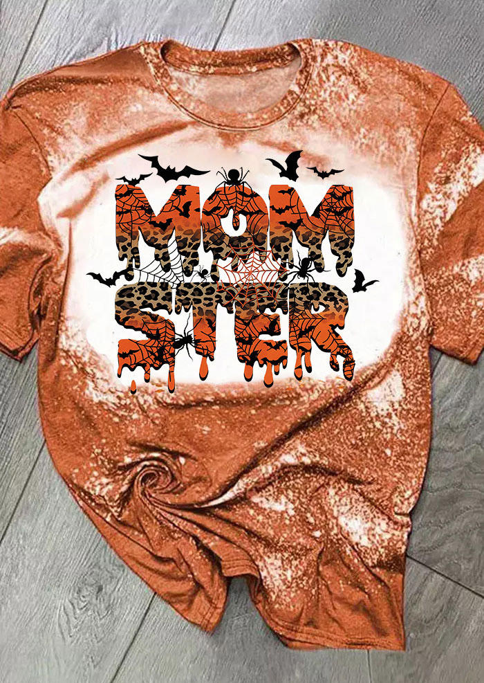 

T-shirts Tees Halloween Momster Bleached Leopard O-Neck T-Shirt Tee in Multicolor. Size