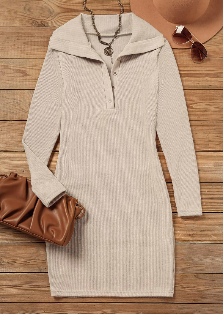 

Bodycon Dresses Button Turn-Down Collar Bodycon Dress in Apricot. Size: L