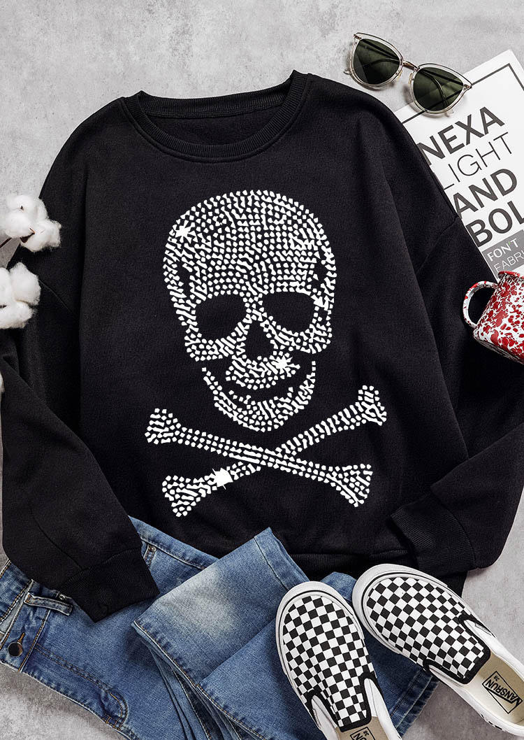 Sweatshirts Halloween Skull Long Sleeve O-Neck Sweatshirt in Black. Size: S