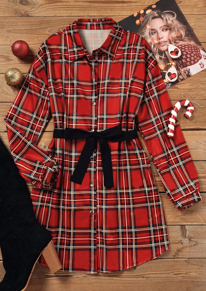 

Mini Dresses Buffalo Plaid Button Shirt Turn-Down Collar Mini Dress in Multicolor. Size