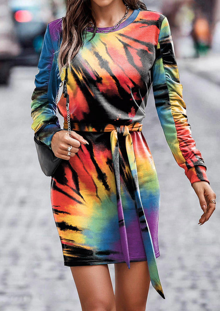 

Mini Dresses Reverse Tie Dye Long Sleeve Sweatshirt Mini Dress in Multicolor. Size: L,M,,XL