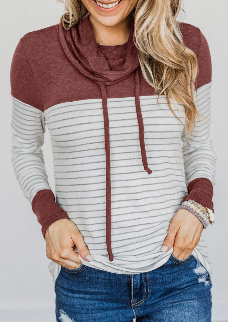 

Blouses Striped Long Sleeve Cowl Neck Blouse - Burgundy in Red. Size