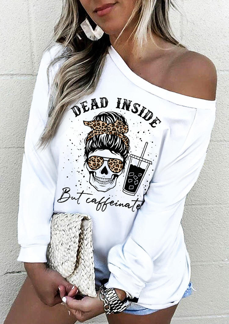 Sweatshirts Dead Inside But Caffeinated Leopard Skull Sweatshirt in White. Size: L,M,S,XL