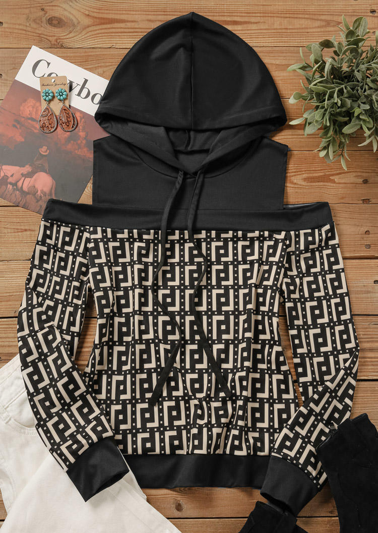 

Hoodies Geometric Cold Shoulder Hoodie in Black. Size