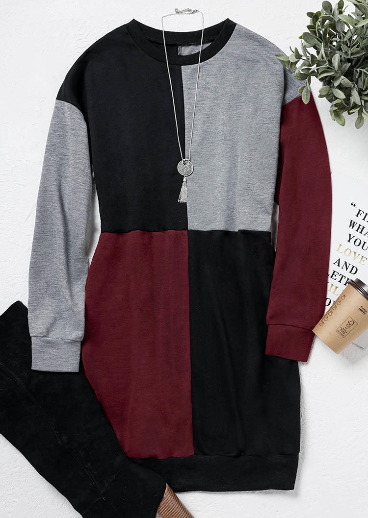 

Sweatshirt Dresses Color Block Long Sleeve Sweatshirt Dress in Gray. Size