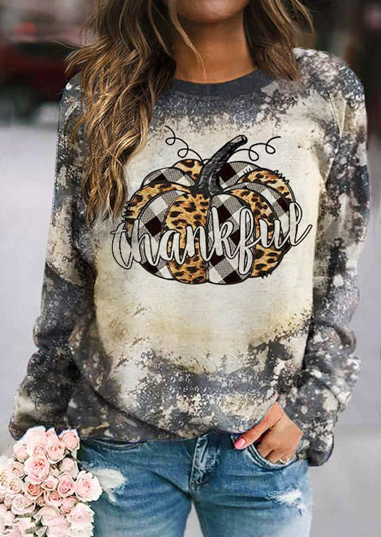Sweatshirts Thankful Pumpkin Leopard Bleached Sweatshirt in Multicolor. Size: L,M,S,XL