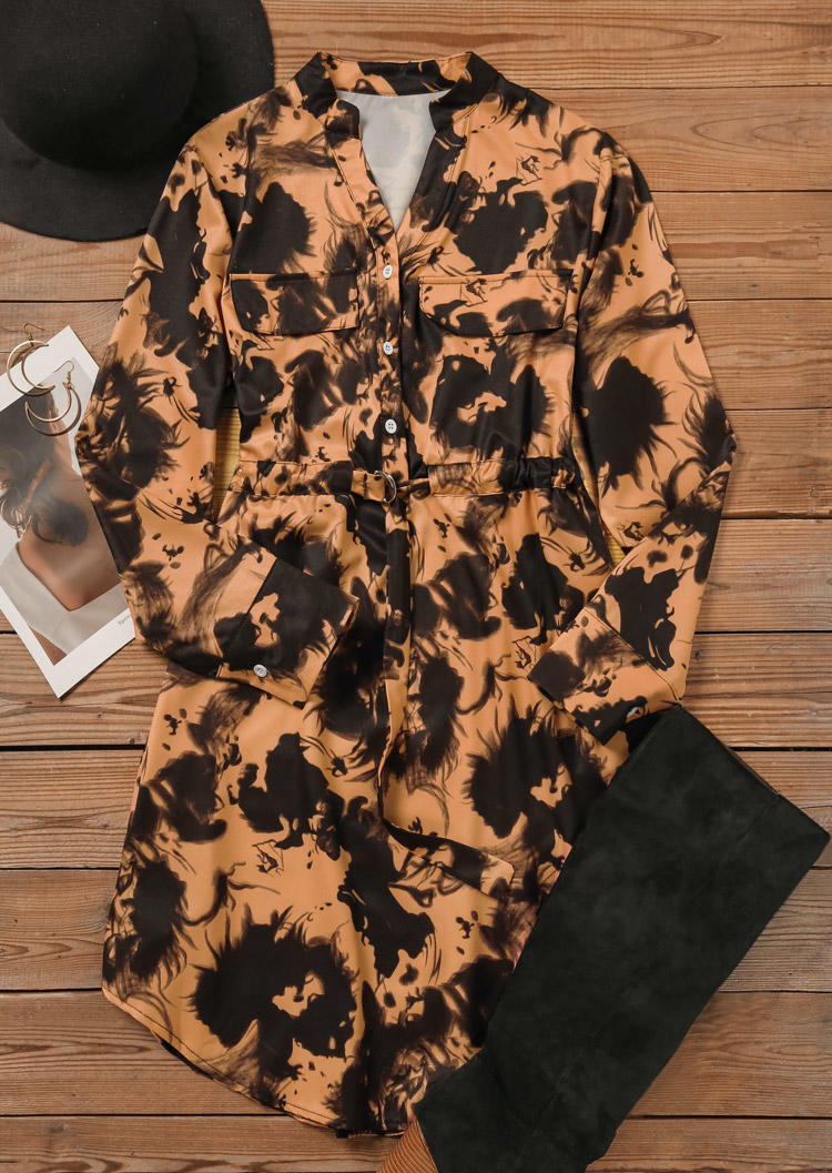 

Mini Dresses Tie Dye Button Long Sleeve Mini Dress in Brown. Size