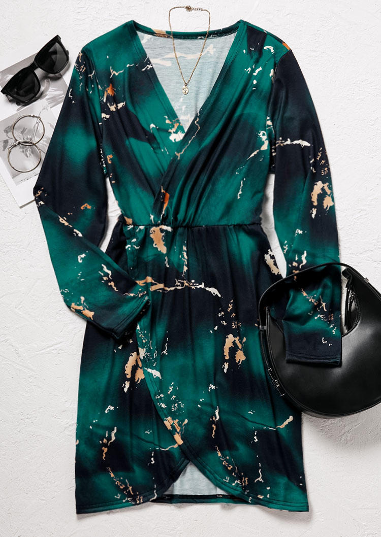 

Mini Dresses Tie Dye Wrap V-Neck Mini Dress in Green. Size