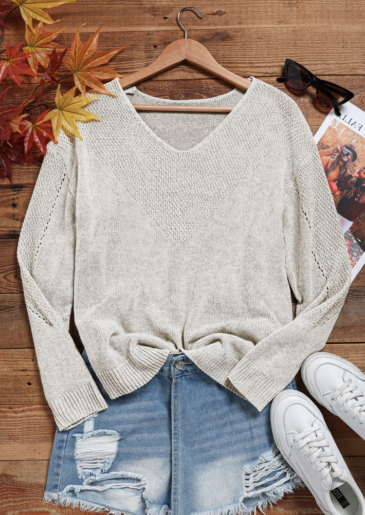 Sweaters Drop Shoulder Long Sleeve Sweater in White. Size: L,M,S,XL