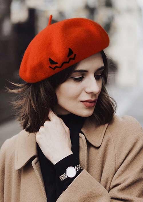 

Hats Halloween Pumpkin Face Beret Hat in Orange. Size