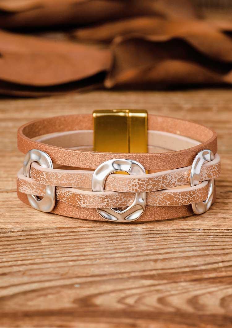 

Bracelet PU Leather Multi-Layered Magnet Buckle Bracelet in Gold. Size