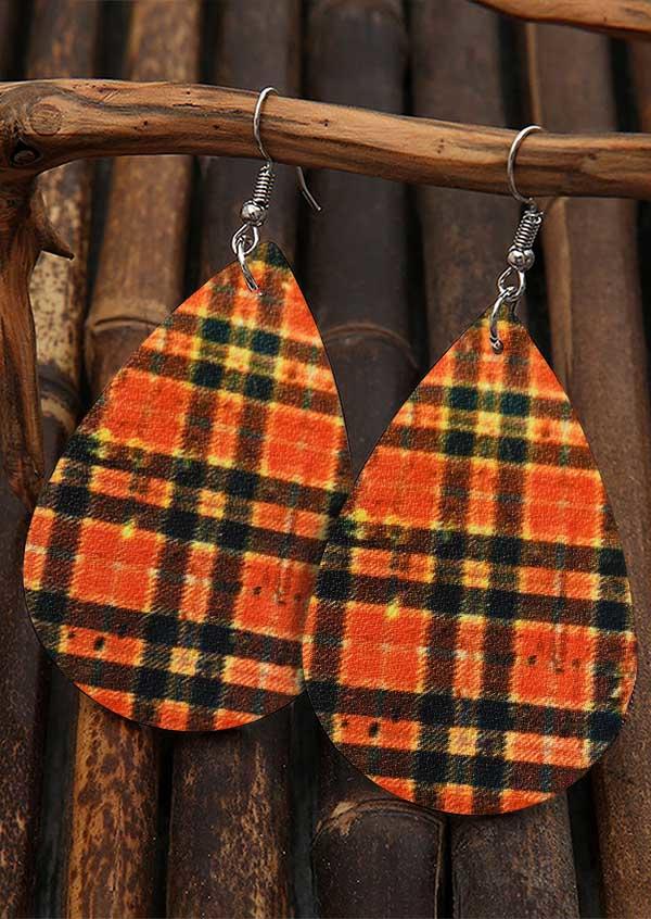 

Earrings Plaid PU Leather Water Drop Earrings in Multicolor. Size