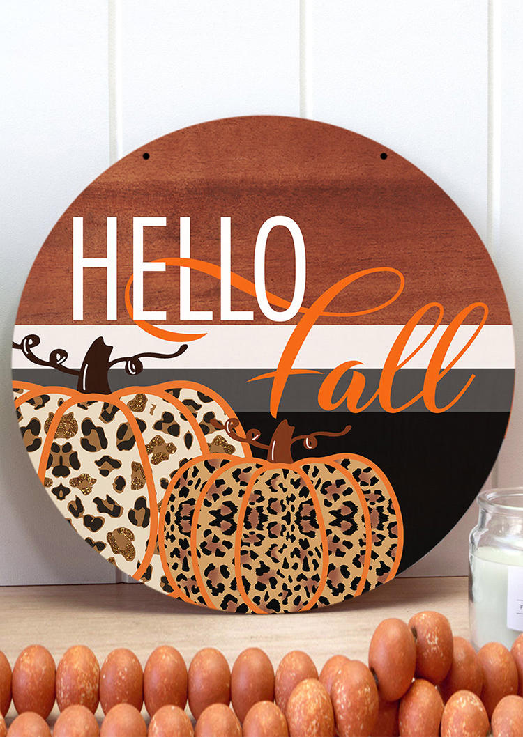 Hello Fall Pumpkin Leopard Color Block Hanging Ornament in Multicolor. Size: One Size