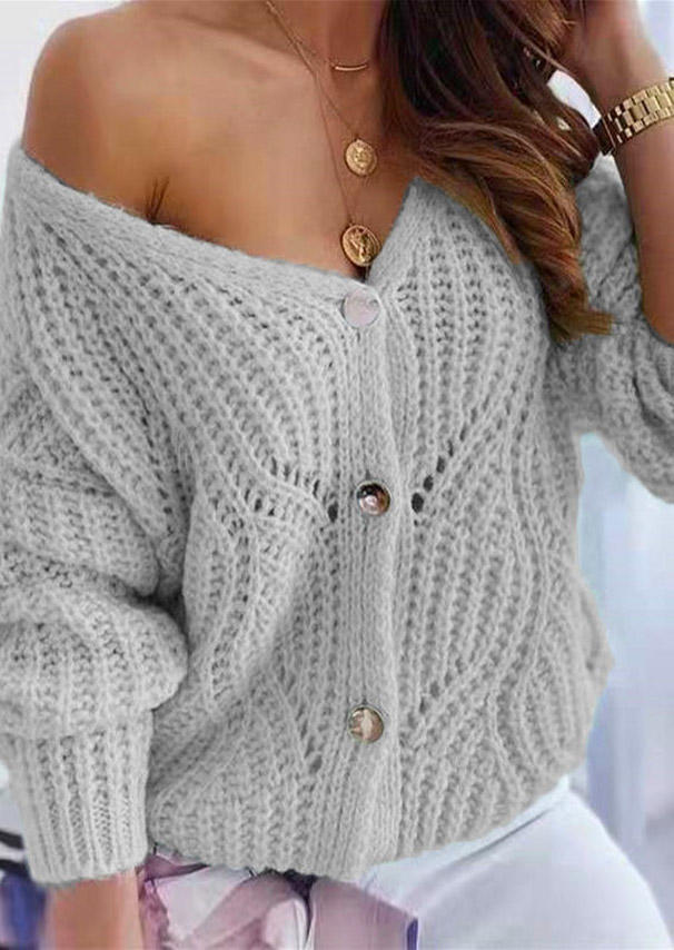 

Cardigans Button Hollow Out Long Sleeve Sweater Cardigan in Gray. Size