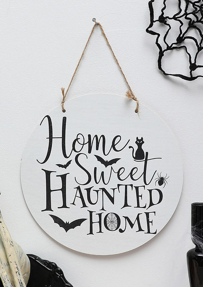 

Halloween Home Sweet Haunted Home Wooden Hanging Sign Ornament in Orange,White. Size