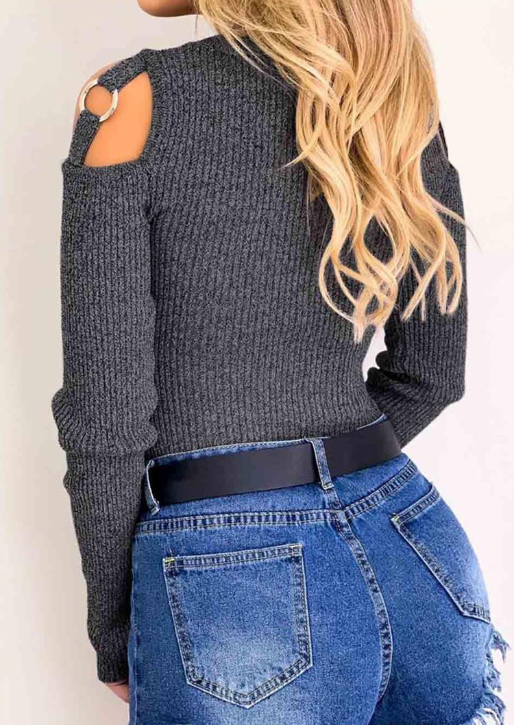Cold Shoulder O-Neck Knitted Blouse - Gray