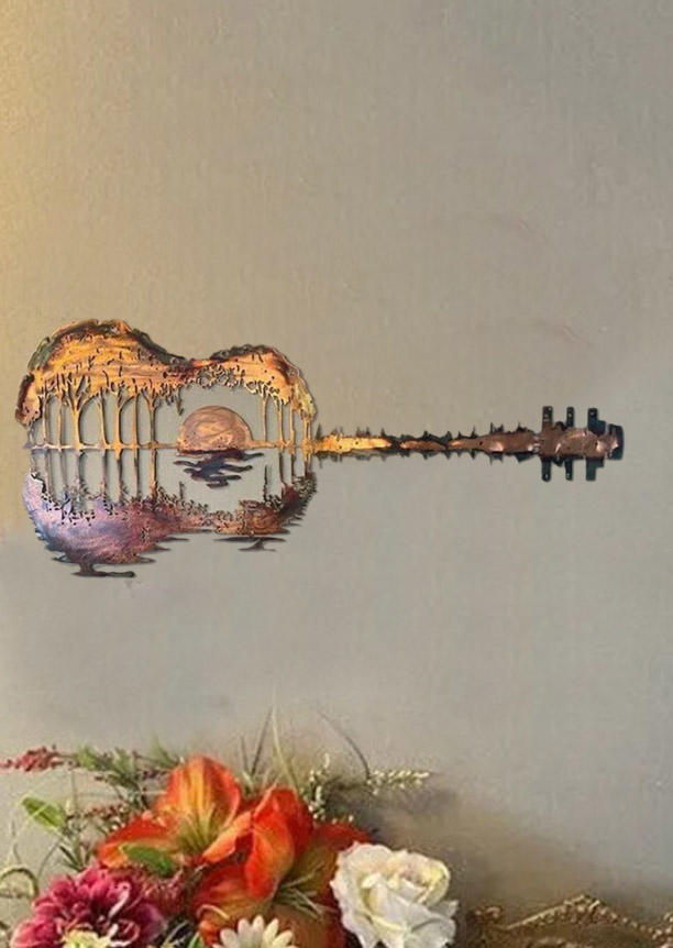 

Abstract Sunset Metal Guitar Ornament in Multicolor. Size