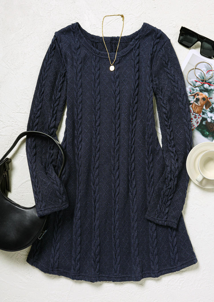 Sweater Dresses Crochet Long Sleeve O-Neck Sweater Dress - Navy Blue in Blue. Size: S