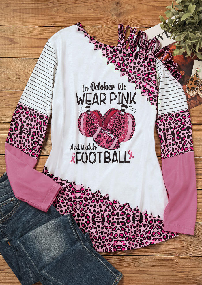 Leopard Striped Breast Cancer Awareness In October We Wear Pink And Watch Football Blouse