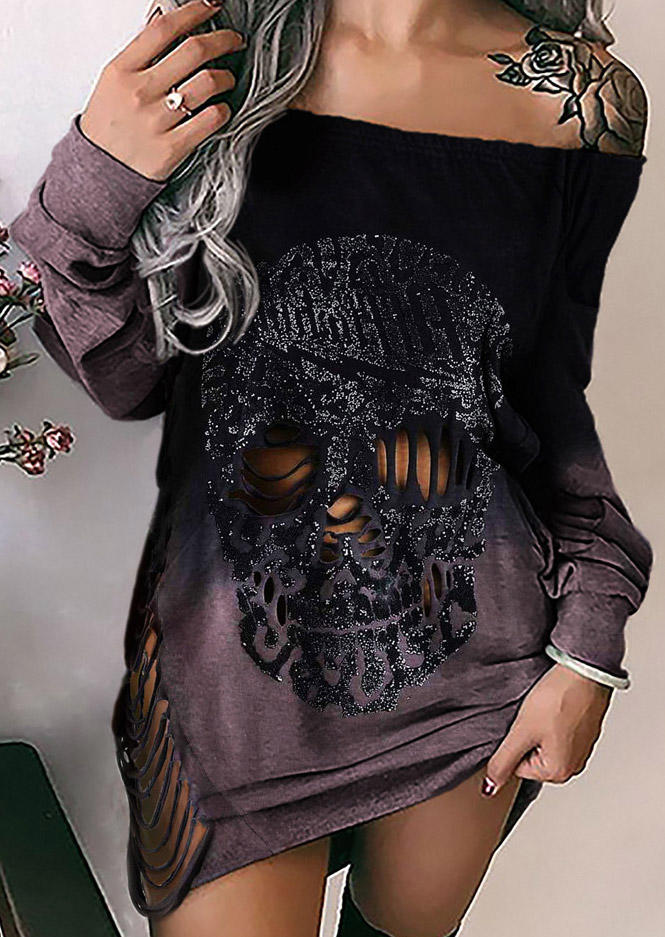 

Mini Dresses Halloween Skull Gradient Cut Out Mini Dress in Black. Size