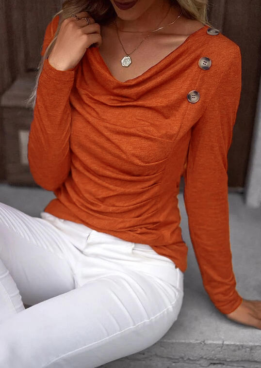 Button Long Sleeve Ruched Blouse