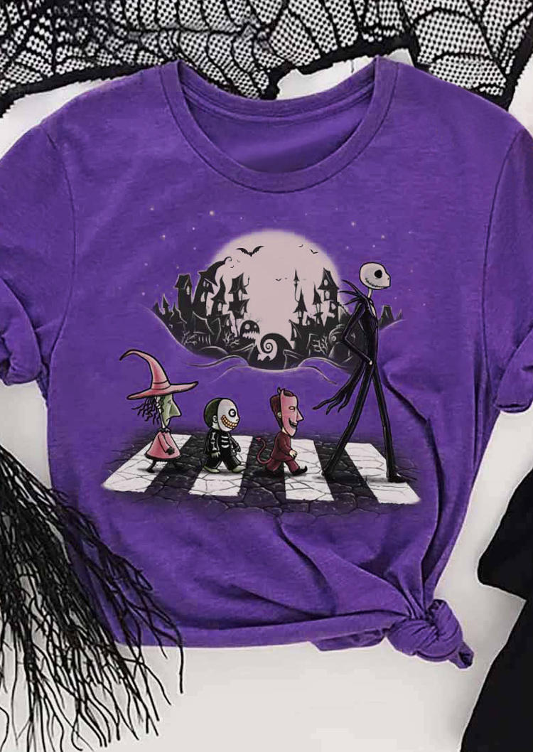 

T-shirts Tees Halloween Nightmare Squad O-Neck T-Shirt Tee in Purple. Size