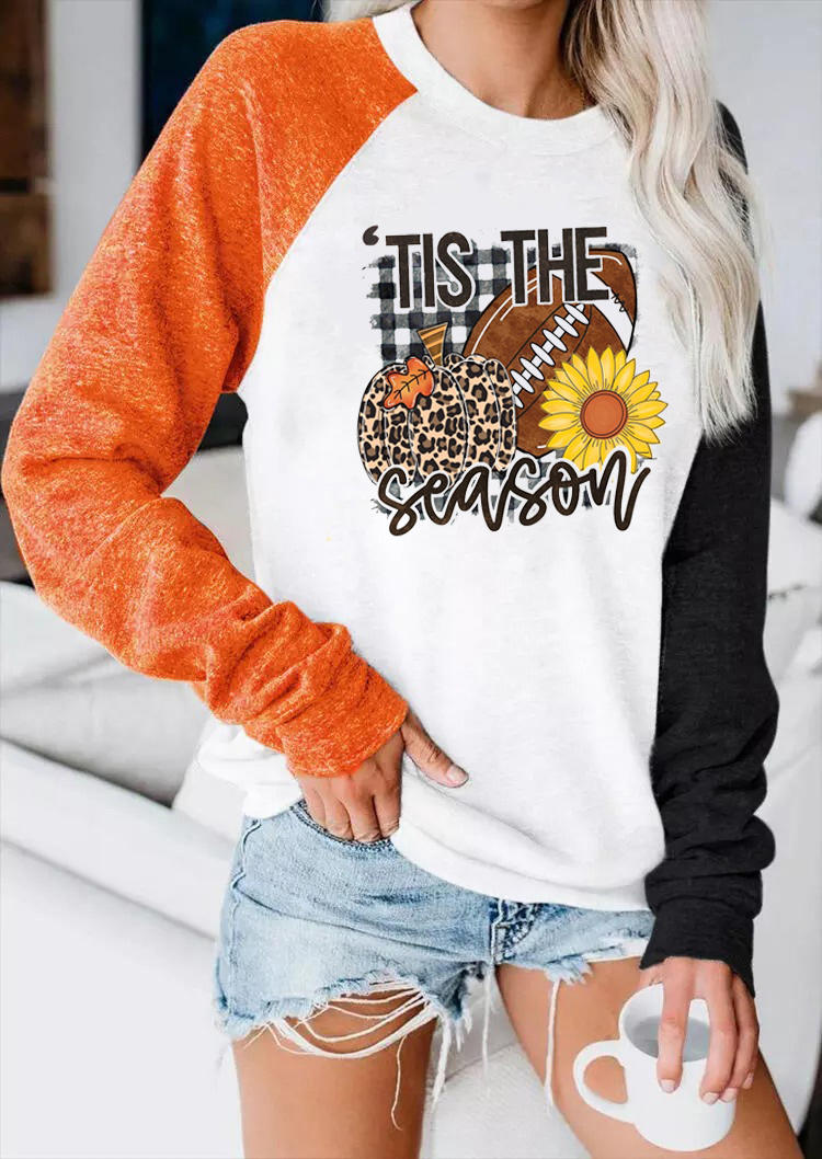 Sweatshirts Tis The Season Pumpkin Football Sunflower Maple Leaf Sweatshirt in Multicolor. Size: L,M,S