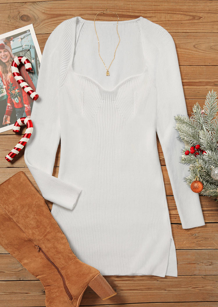 

Sweater Dresses Slit Raglan Sleeve Sweater Bodycon Dress in White. Size: L