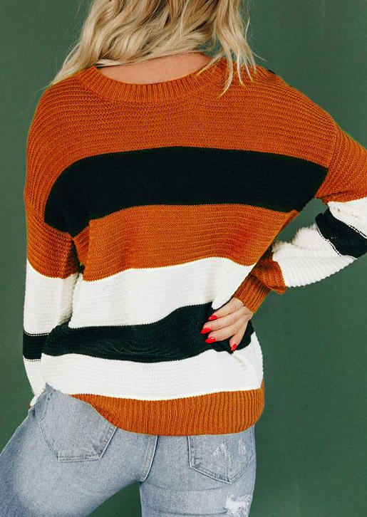 Color Block Button Long Sleeve Sweater