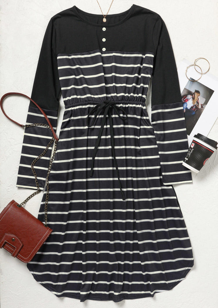 Mini Dresses Striped Pocket Button Mini Dress in Multicolor. Size: L,M,XL