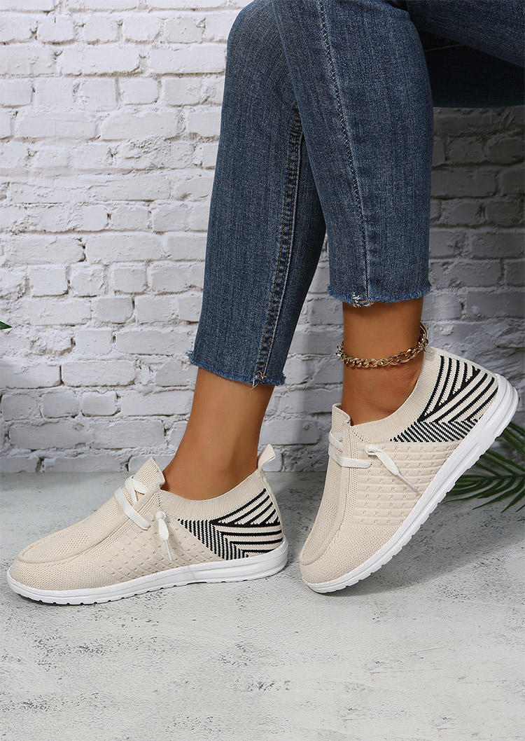 

Sneakers Striped Slip On Round Toe Breathable Flat Sneakers in Apricot. Size