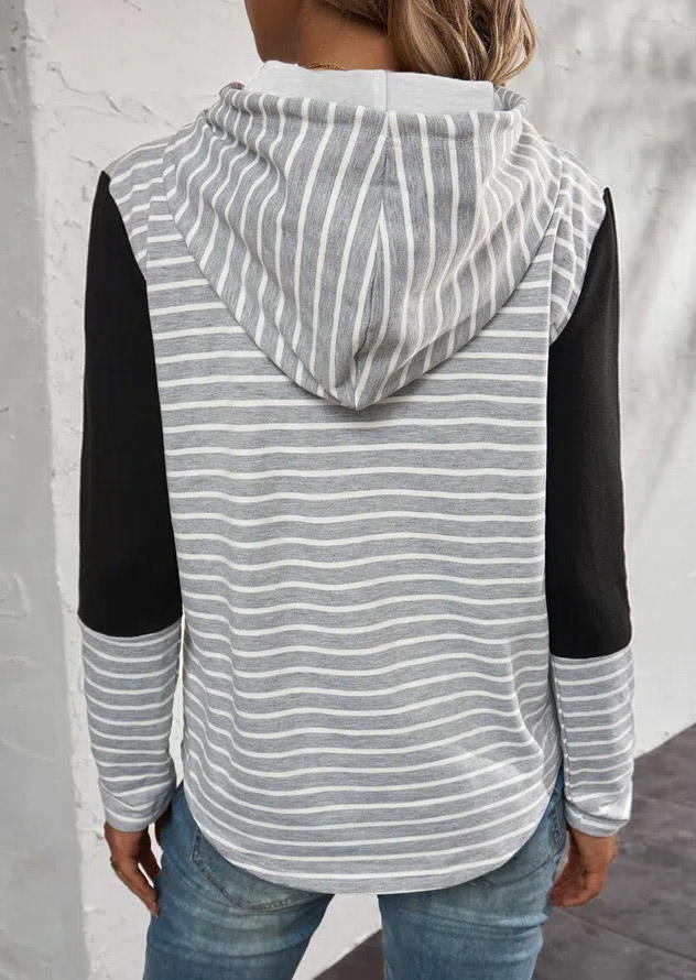 

Hoodies Striped Drawstring Long Sleeve Hoodie in Multicolor. Size: L