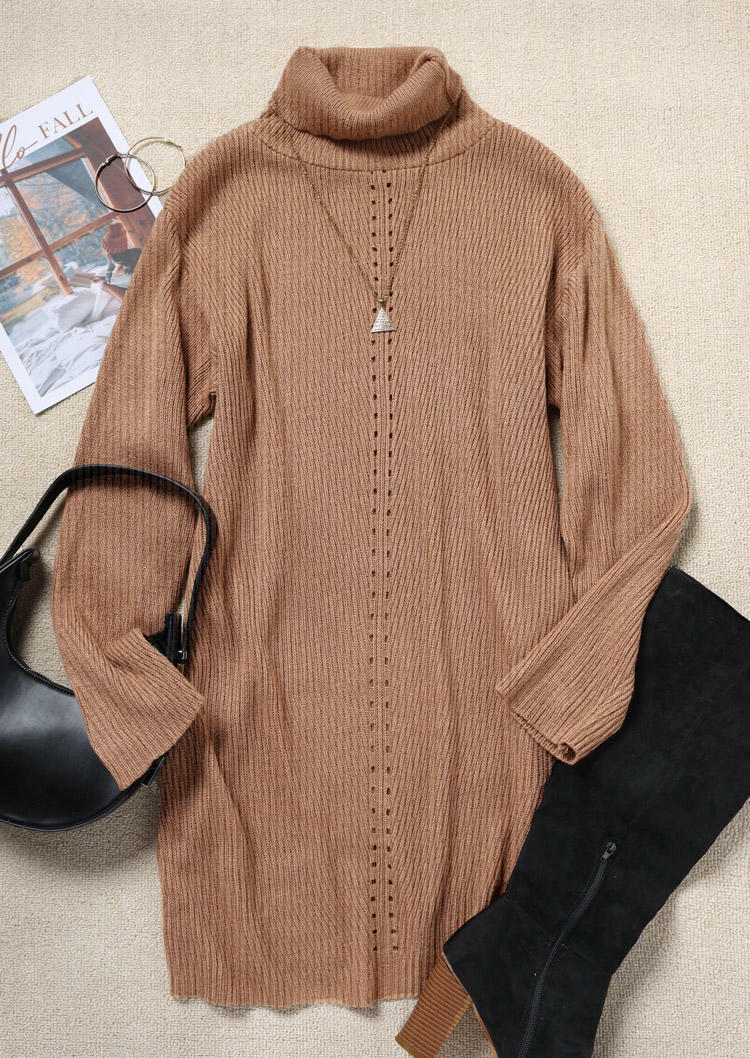 

Sweater Dresses Turtleneck Long Sleeve Sweater Mini Dress in Khaki. Size: ,XL