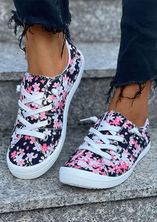 

Sneakers Floral Lace Up Flat Sneakers in Multicolor. Size