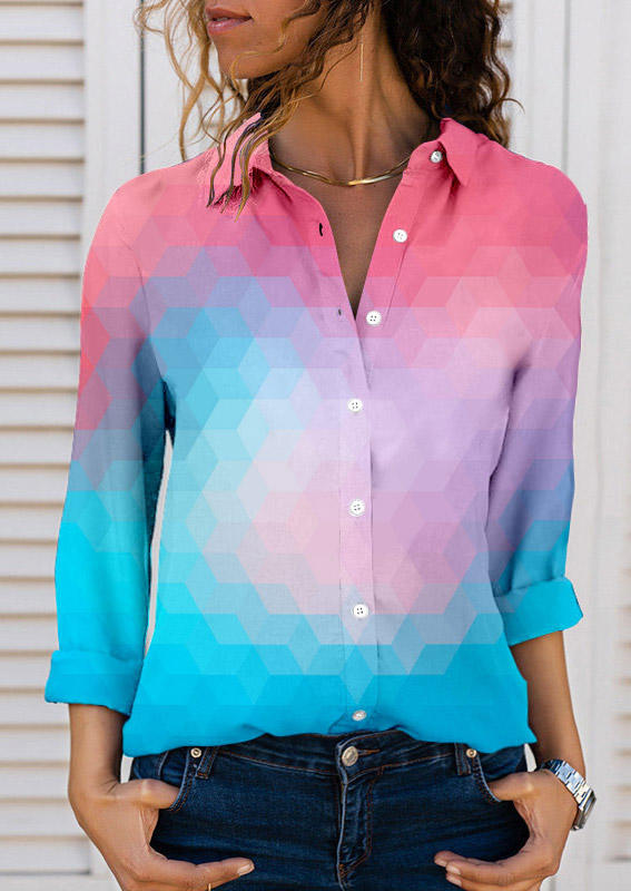 

Shirts Abstract Diamond Gradient Long Sleeve Shirt in Multicolor. Size: L