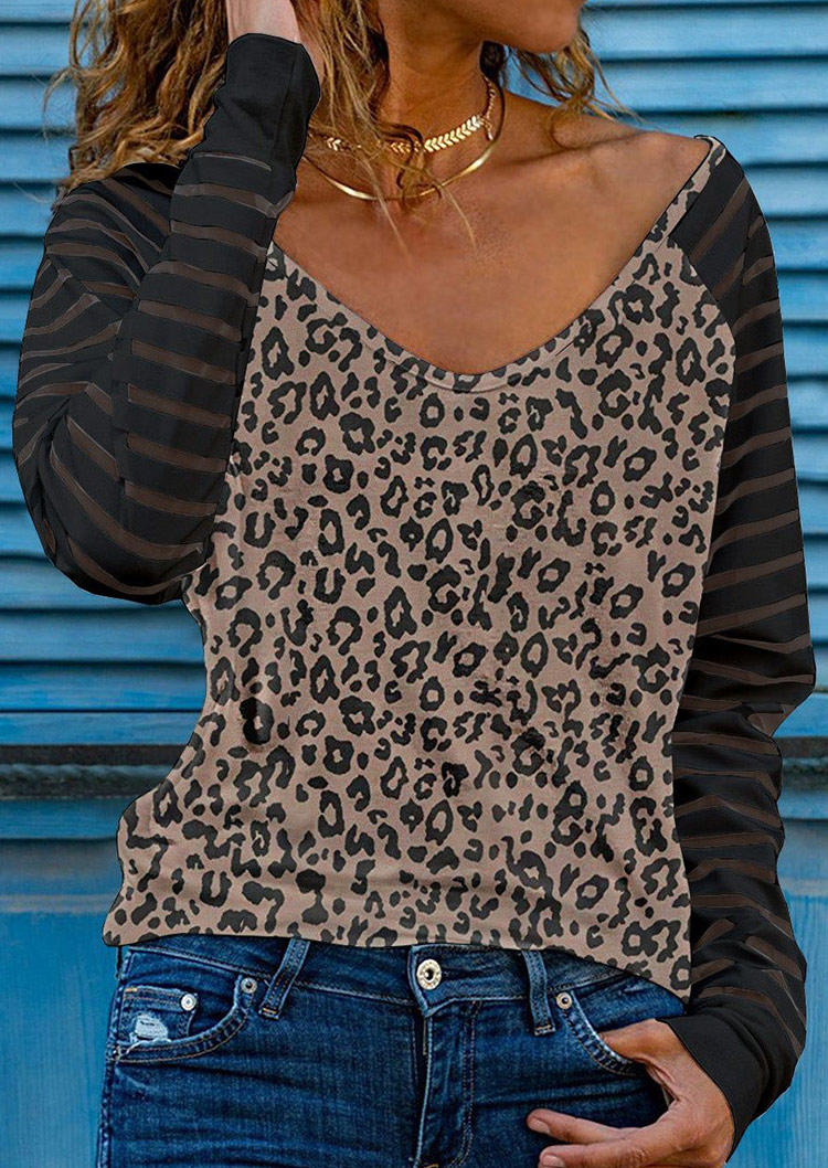 

Blouses Leopard Striped Color Block Blouse in Black. Size