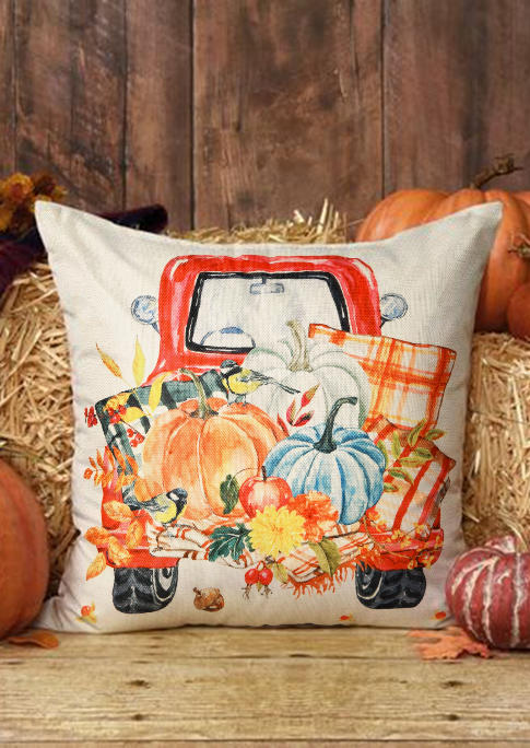 

Pillowcase Thanksgiving Give Thanks Pumpkin Plaid Floral Pillowcase without Pillow in Multicolor,Orange. Size