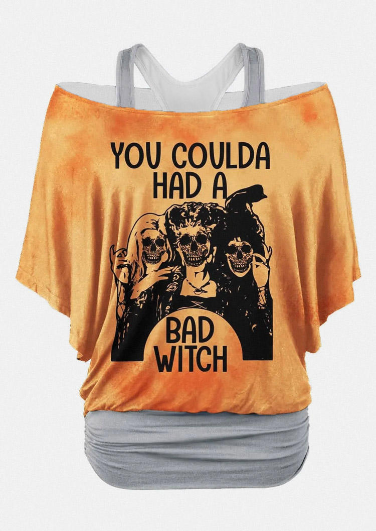 Blouses Halloween You Coulda Had A Bad Witch Fake Two-Piece Blouse in Orange. Size: L,M,S,XL